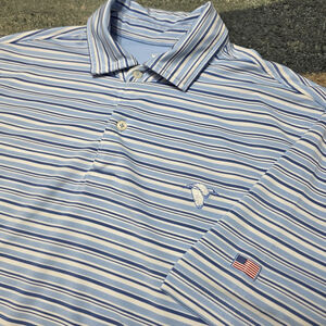 Fairway & Greene Sport Polo Shirt M Blue Stripe Ibis Country Club Golf